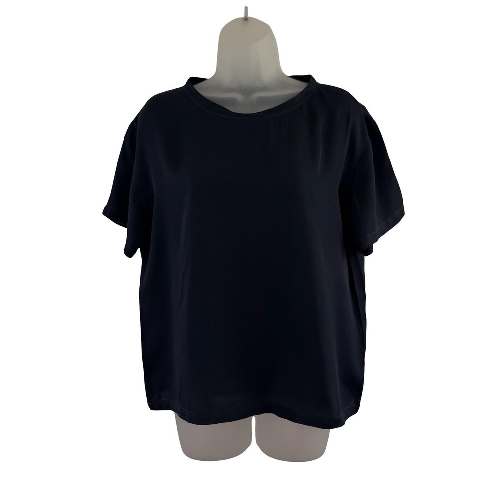 Nili Lotan Blouse Womens Small Navy Blue Rayon Boxy Relaxed Short Sleeve Top USA - Picture 2 of 16